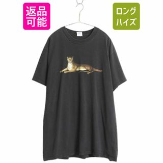 90s USA製 ヒョウ アート イラスト プリント Tシャツ メンズ XL / 古着 オールド アニマル グラフィック ヘビーウェイト 大きいサイズ 黒(Tシャツ/カットソー(半袖/袖なし))