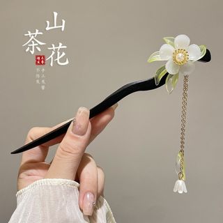 ヘアアクセサリー シンプル　 ヘアピン　ブラック かんざし　髪留め　花　パール(ヘアピン)