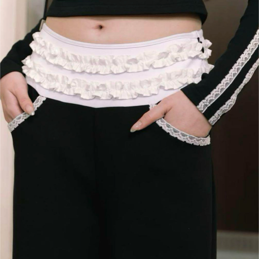Waist frill ribbon pants