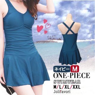 ワンピース水着(ネイビーM)レディース女性用無地体型カバー海水浴海新品送料無料(水着)