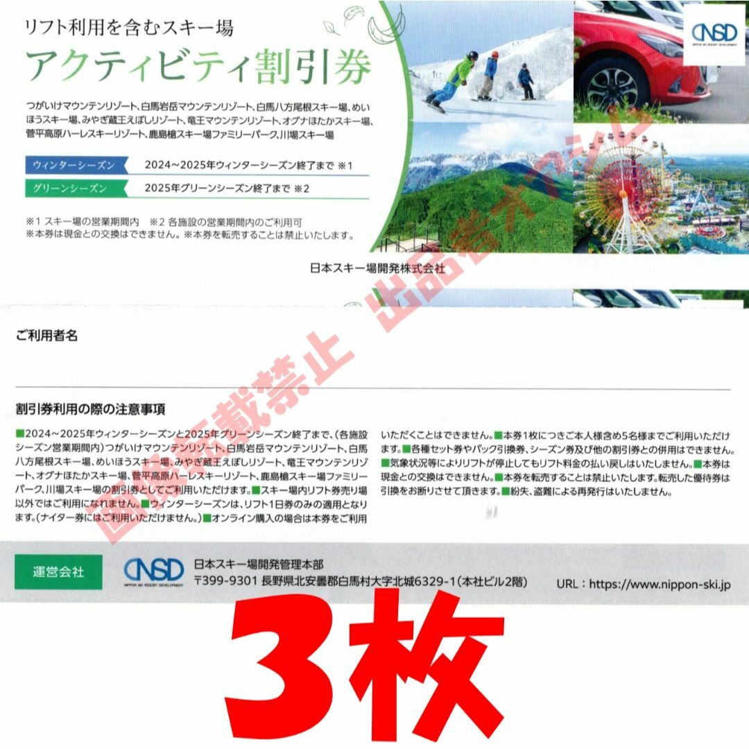 日本駐車場開発株主優待券　アクティビティ割引券３枚 チケットの優待券/割引券(その他)の商品写真