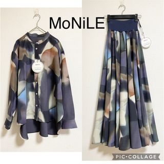 スコットクラブ(SCOT CLUB)の【新品】モニーレ ぼかし 水彩モザイク フレアスカート ブラウス セットアップ (セット/コーデ)