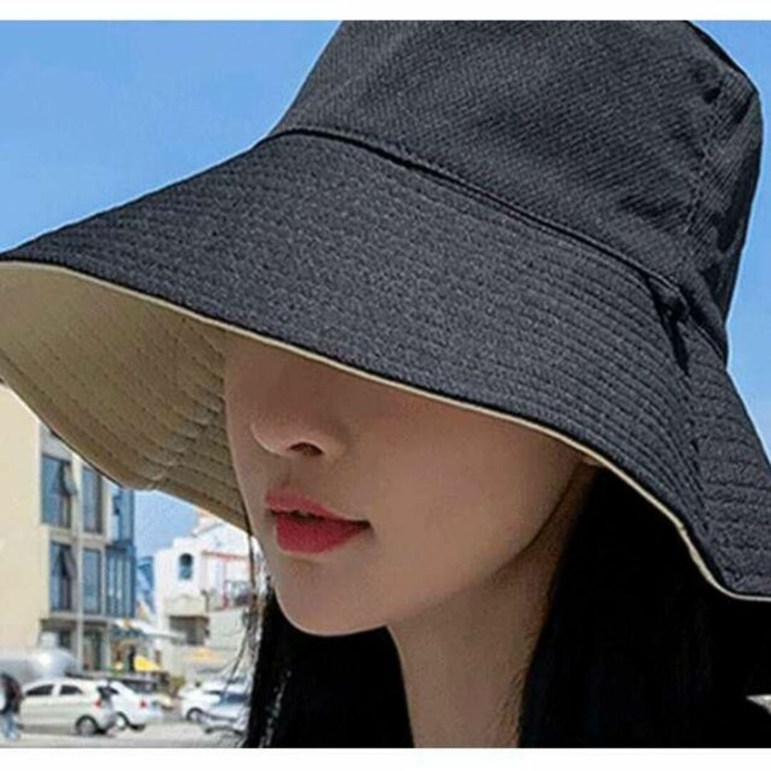 リバーシブル バケットハット 帽子 小顔効果 UVカット 日除け つば広 韓国 レディースの帽子(ハット)の商品写真
