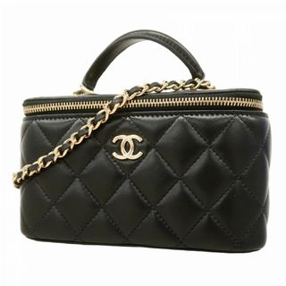 シャネル(CHANEL)の【5fb2103】シャネル バニティバッグ マトラッセ チェーンショルダー ラムスキン ブラック シャンパンゴールド金具【中古】レディース(その他)