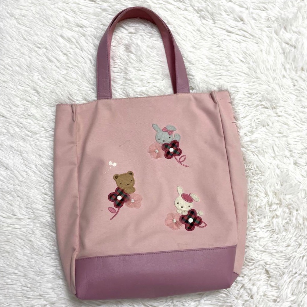 familiar - ファミリア トートバッグ デニムバッグ ピンク 春の