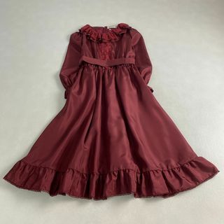 ヴィンテージ ロングワンピース ボウタイ 花柄 プリーツ 金