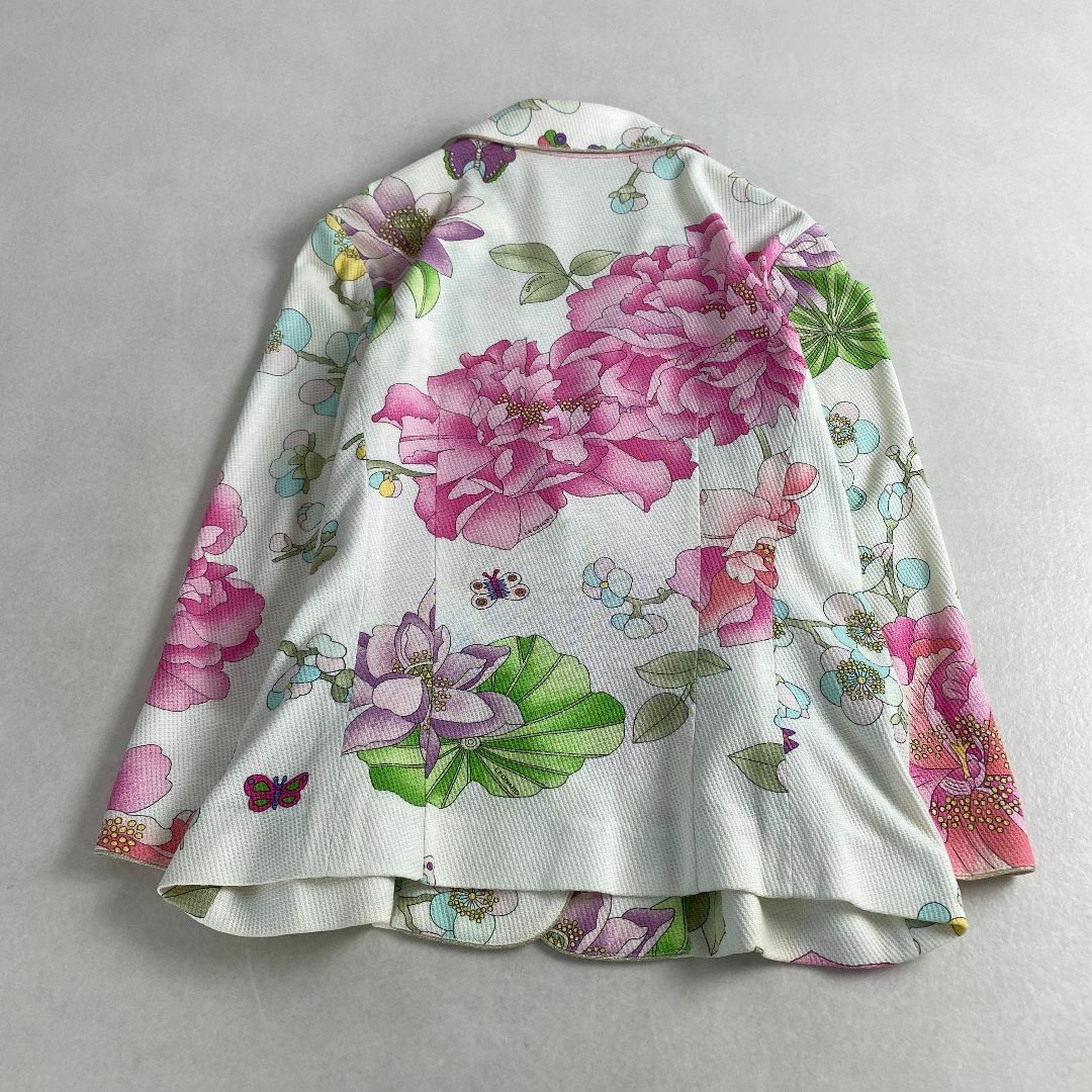 LEONARD レオナール 花柄シルク混 ノーカラージャケット 13号 金