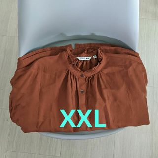 ユニクロ(UNIQLO)のUNIQLO　リネンブレンドフリルブラウス　半袖　オレンジ(シャツ/ブラウス(半袖/袖なし))