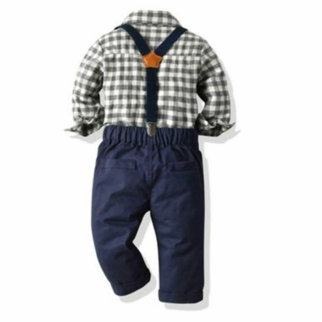 フォーマル 男の子 蝶ネクタイ チェック サスペンダー イベント 誕生日 七五三 キッズ/ベビー/マタニティのベビー服(~85cm)(セレモニードレス/スーツ)の商品写真