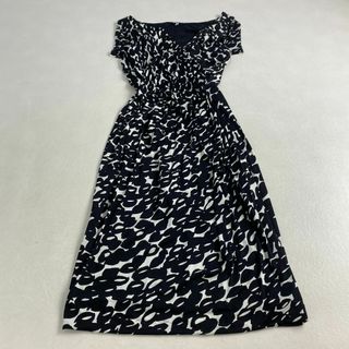 マックスマーラ(Max Mara)の美品　マックスマーラ　ロングワンピース　白タグ　カシュクール　総柄　モノトーン(ロングワンピース/マキシワンピース)