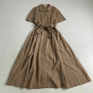 ヴィンテージ(VINTAGE)のヴィンテージ　ロングワンピース　半袖　丸襟　比翼仕立て　ベルト　フレア(ロングワンピース/マキシワンピース)