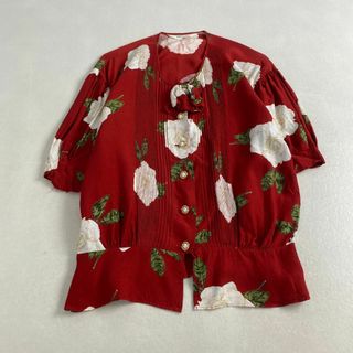 インゲボルグ(INGEBORG)のインゲボルグ　ブラウス　ピンクハウス　半袖　プリーツ　リボン　花柄　金ボタン(シャツ/ブラウス(半袖/袖なし))