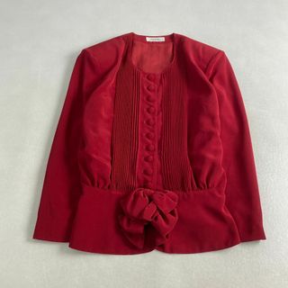 インゲボルグ(INGEBORG)の美品　インゲボルグ　ノーカラージャケット　ピンクハウス　リボン　プリーツ　レトロ(ノーカラージャケット)