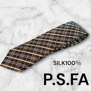 P.S.FA 高級シルクネクタイ チェック柄 パープル×ブラック 洗練デザイン(ネクタイ)
