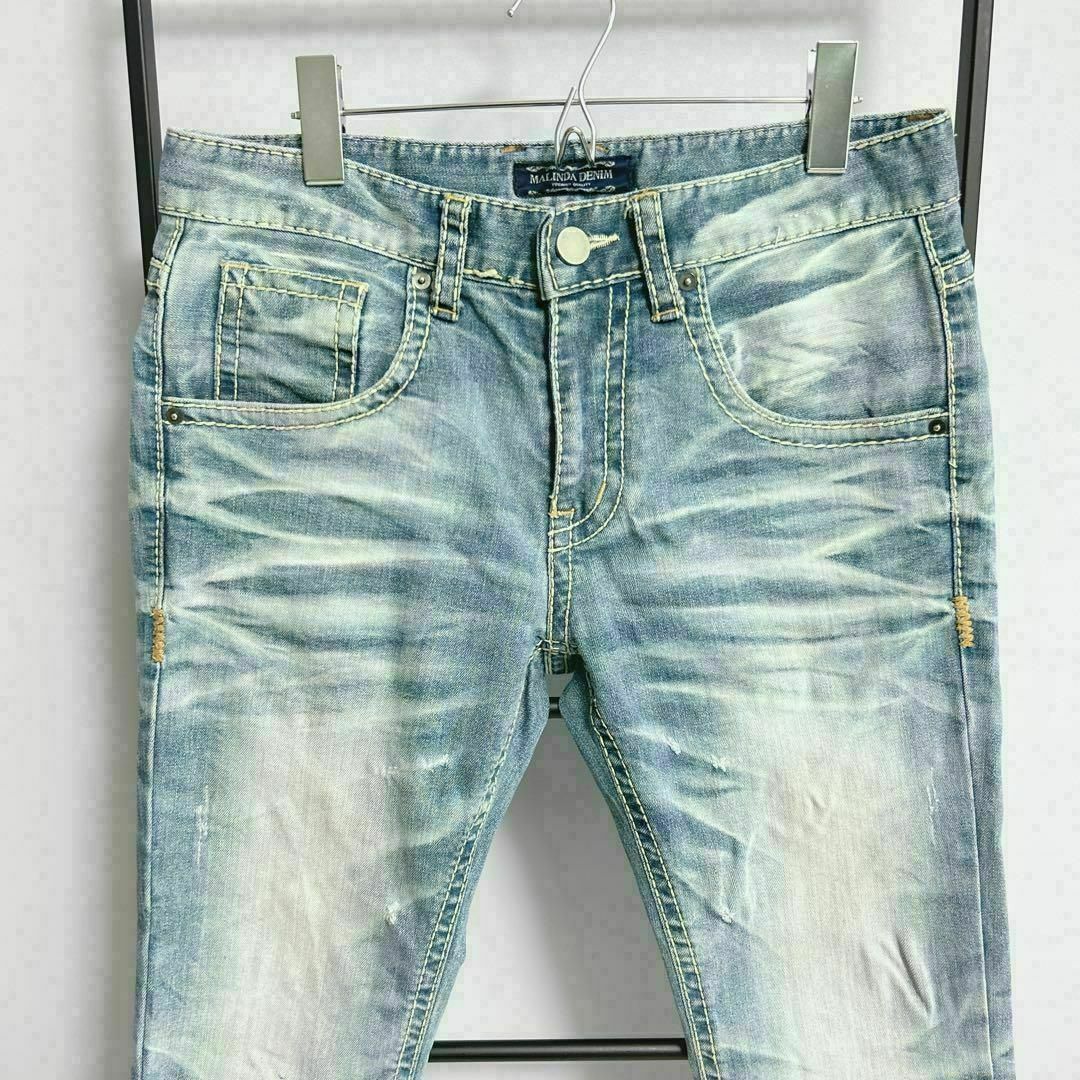 MALINDA DENIM ダメージデニムパンツ M ストレート ブルー メンズのパンツ(その他)の商品写真