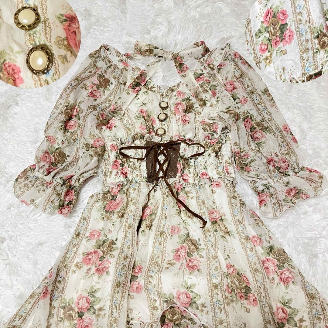レースアップ 花柄 ワンピース 姫系 姫ギャル リズリサ 系