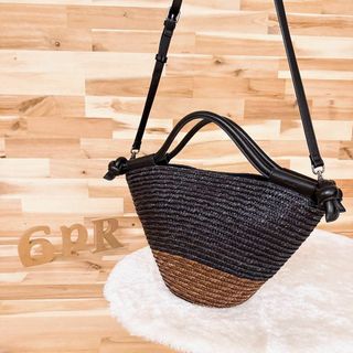 ヌエール(nouer)の【ヌエール】かごバッグ ショルダーバッグ2wayトートバッグ バイカラー 黒×茶(ショルダーバッグ)