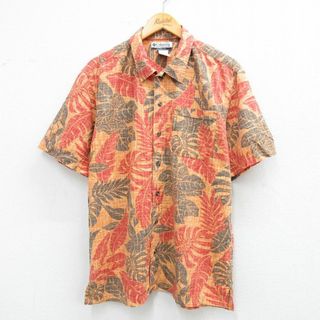 コロンビア(Columbia)のL★古着 コロンビア COLUMBIA 半袖 ハワイアン シャツ メンズ 00年代 00s 葉 総柄 オレンジ他 25jun21 中古 アロハ トップス(シャツ)