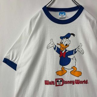 ディズニー(Disney)のUSA製　ドナルドダック　リンガーTシャツ　Lサイズ　ホワイト　トリムT 80s(Tシャツ/カットソー(半袖/袖なし))