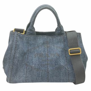 PRADA　プラダ　カナパ　B2439G　デニム　ブルー　ブラックロゴ　2WAY　トートバッグ　ハンドバッグ　バッグ　カバン　鞄　ショルダーバッグ　お買い物　カジュアル　レディース　メンズ　ユニセックス 【ブランドギャラリー東心斎橋店】