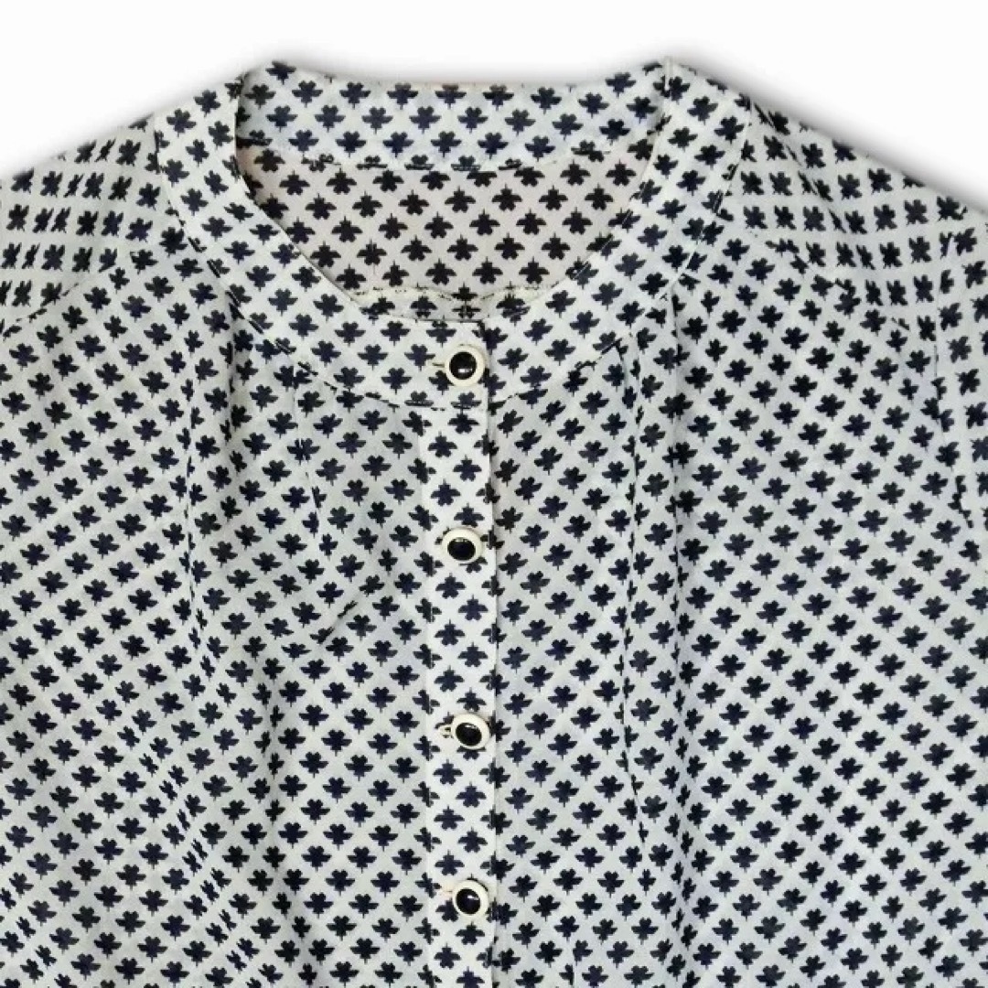 レトロ 古着 ワンピース 半袖モノトーン 総柄 ひざ丈 USD2-72 レディースのワンピース(ひざ丈ワンピース)の商品写真