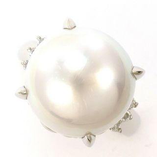 PT900 プラチナ リング 指輪 10号 南洋真珠 約14mm ダイヤ 0.10 カード鑑別書 総重量約12.4g ジュエリー 中古 送料無料 新品同様 【中古】【あす楽】 ギフトラッピング無料(リング(指輪))