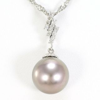 PT900 プラチナ PT850 ネックレス 黒蝶真珠 ダイヤ 0.15 カード鑑別書 総重量約9.1g 約58cm ジュエリー 中古 送料無料 新品同様 【中古】【あす楽】 ギフトラッピング無料(ネックレス)