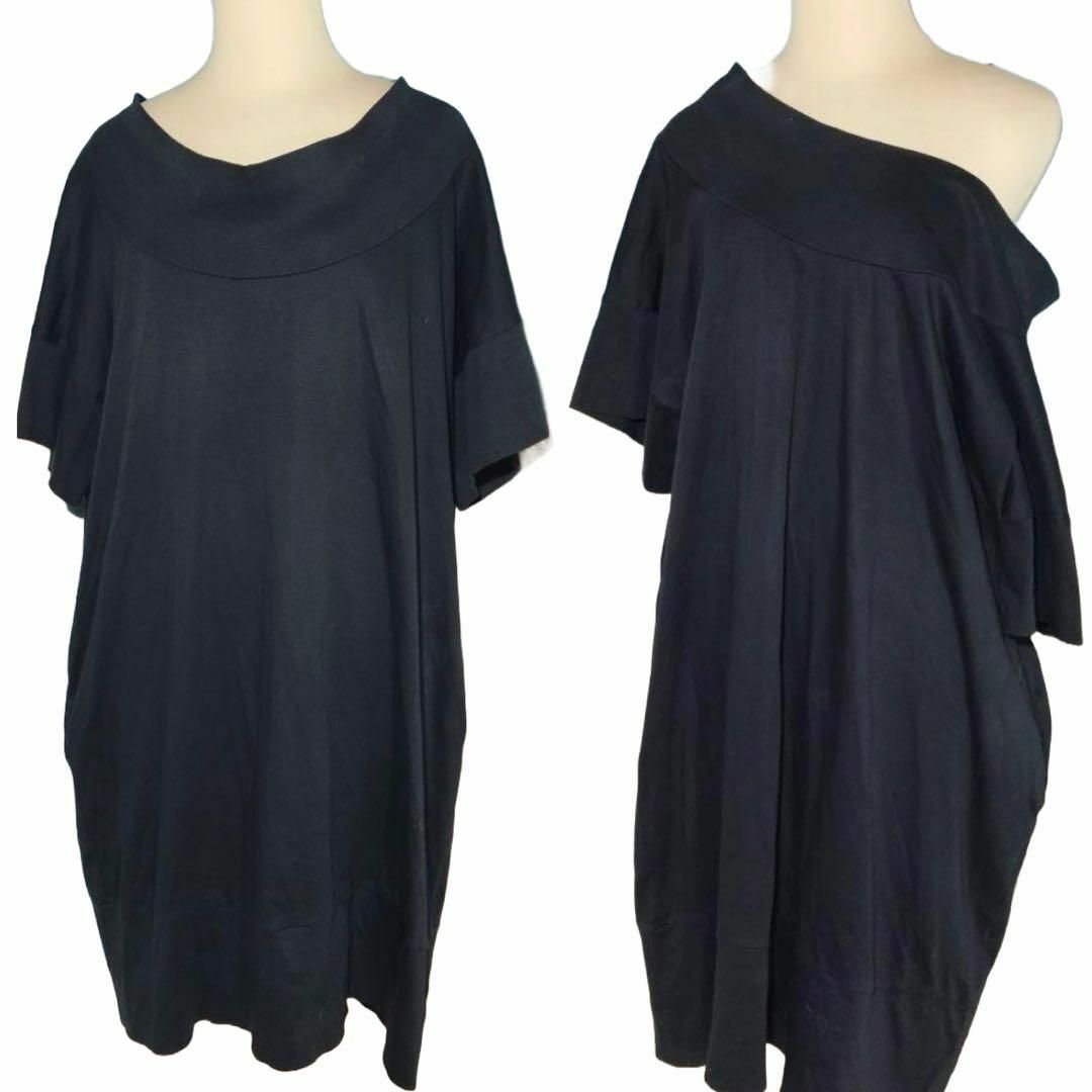 LIMI feu(リミフゥ)の美品✨ リミフゥ ヨウジヤマモト Tシャツワンピース オーバーサイズ 変形ネック レディースのワンピース(ロングワンピース/マキシワンピース)の商品写真