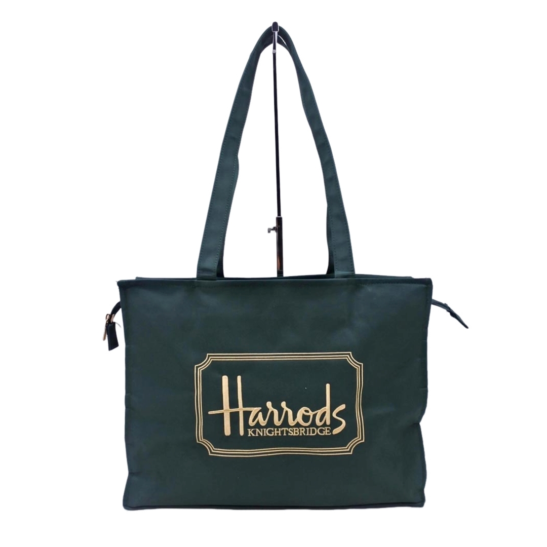 美品 ハロッズ トートバッグ ロゴ刺繍 ナイロン Harrods 総柄