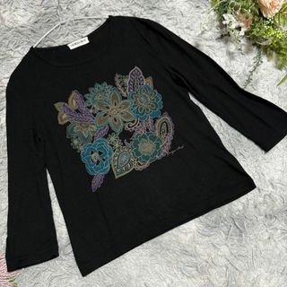 ジョルジュレッシュ(GEORGES RECH)の【GEORGES RECH】花柄プリント ブラック 長袖Tシャツ　36(Tシャツ(長袖/七分))