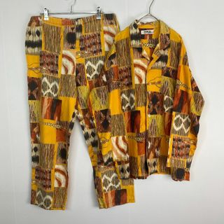長袖シャツ　セットアップ 柄シャツ オープンカラー M L相当　オレンジ　茶