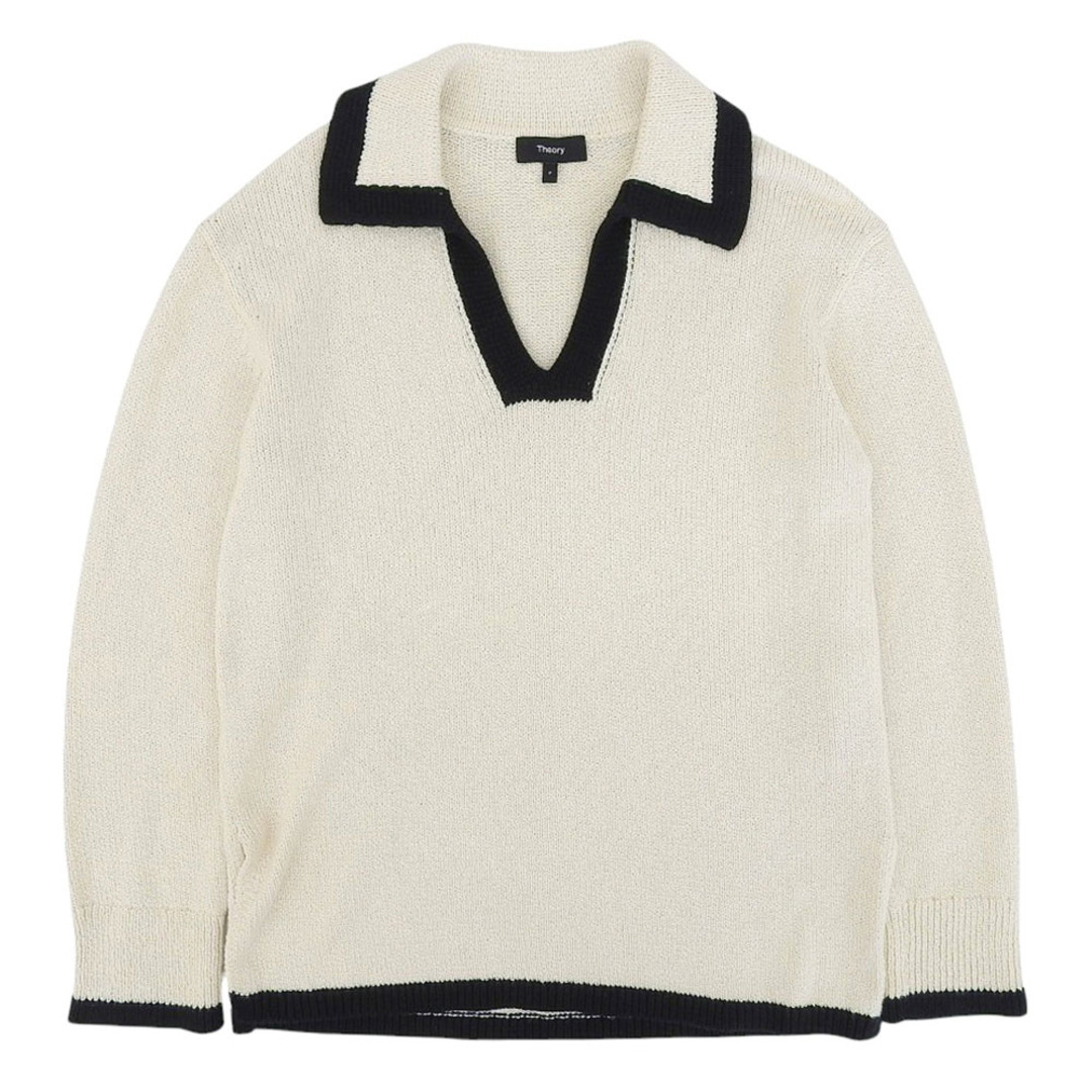 Theory(セオリー)のセオリー Wave Boucle OW LS Pullover トップス レディース ホワイト×ネイビー P 24SS P レディースのレッグウェア(タイツ/ストッキング)の商品写真