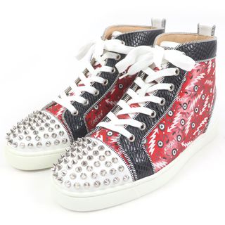 クリスチャンルブタン(Christian Louboutin)の未使用品□Christian Louboutin クリスチャンルブタン Lou Spikes Orlato Flat スパイクスタッズ パイソン型押し レザー ハイカットスニーカー レッド系 40 箱付き イタリア製 メンズ(スニーカー)
