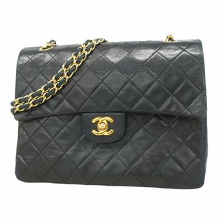 シャネル(CHANEL)の【5fc4150】シャネル ショルダーバッグ マトラッセ Wフラップ Wチェーン ラムスキン ブラック ゴールド金具【中古】レディース(ショルダーバッグ)