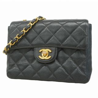 シャネル(CHANEL)の【5fc4151】シャネル ショルダーバッグ ミニマトラッセ チェーンショルダー キャビアスキン ブラック ゴールド金具【中古】レディース(ショルダーバッグ)