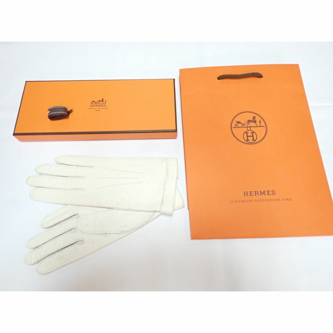 【美品】 HERMES - 未使用 白 ホワイト レザーグローブ 手袋 エルメス 小物
