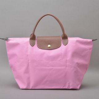 美品◇ロンシャン ル プリアージュ ハンドバッグ M ナイロン レザー ピンク