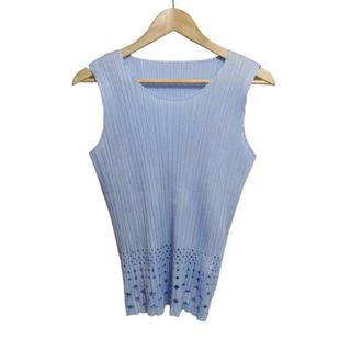 プリーツプリーズイッセイミヤケ(PLEATS PLEASE ISSEY MIYAKE)のPLEATS PLEASE(プリーツプリーズ) ノースリーブカットソー サイズ3 L レディース美品  - ライトブルー クルーネック/パンチング/2018AW(カットソー(半袖/袖なし))