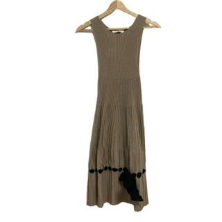 バレンティノ(VALENTINO)のVALENTINO(バレンチノ) ワンピース サイズ40 M レディース - ベージュ×黒 クルーネック/ノースリーブ/ロング/リボン(その他)