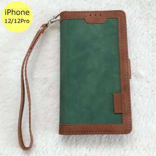 レトロ 手帳型 iPhone12/12Proケース グリーン