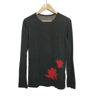 YOHJI YAMAMOTO +NOIR(ヨウジヤマモトプリュスノアール) 長袖Tシャツ サイズ2 M レディース - 黒×レッド×グリーン クルーネック/フラワー(花)(Tシャツ(長袖/七分))