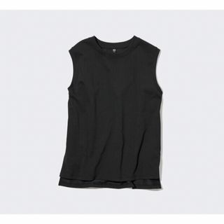 ユニクロ(UNIQLO)の新品　エアリズムコットンクルーネックT ブラック　L(Tシャツ(半袖/袖なし))