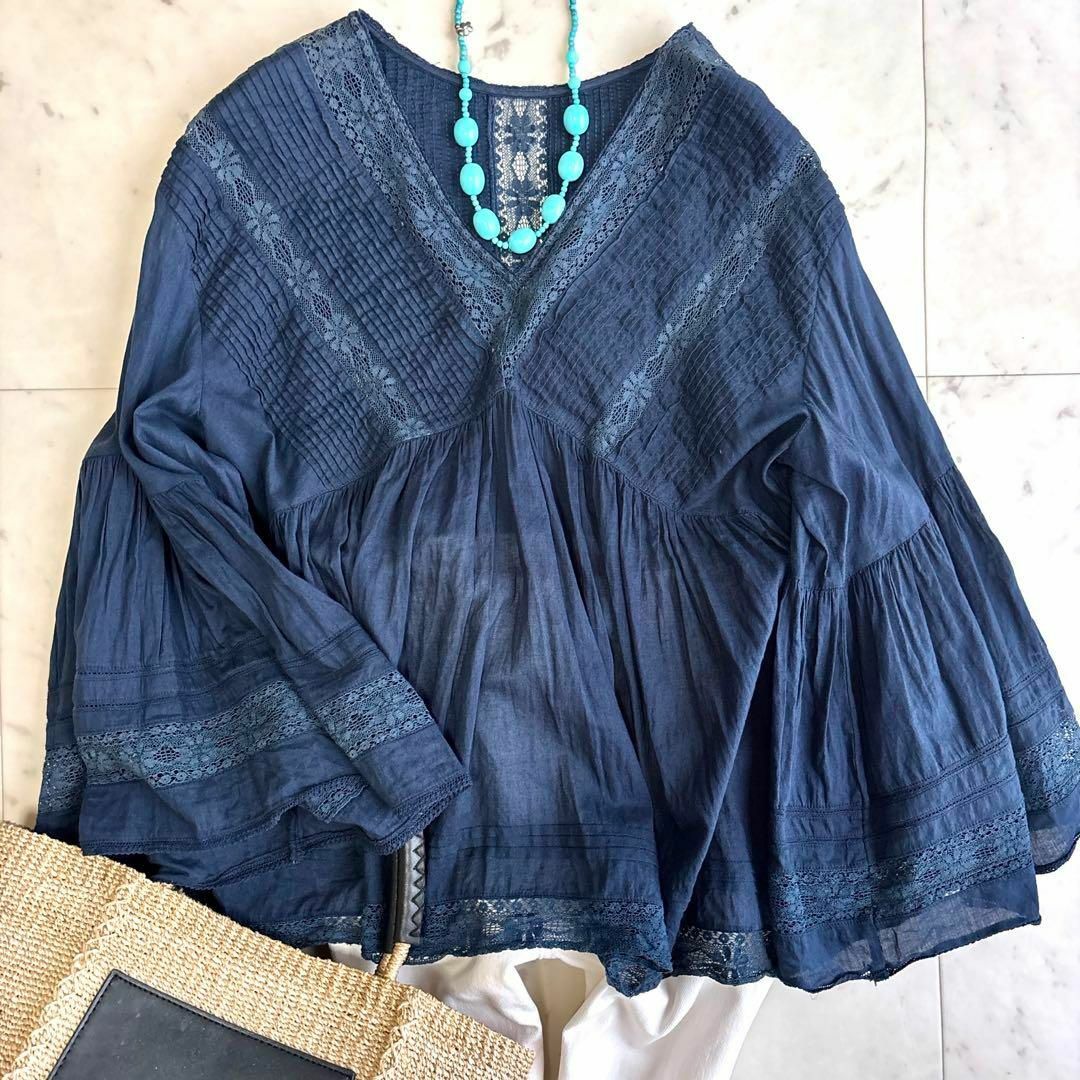 大好き pas Quittez ne - レースボイルVネックトップス ヌキテパ 美品 トップス