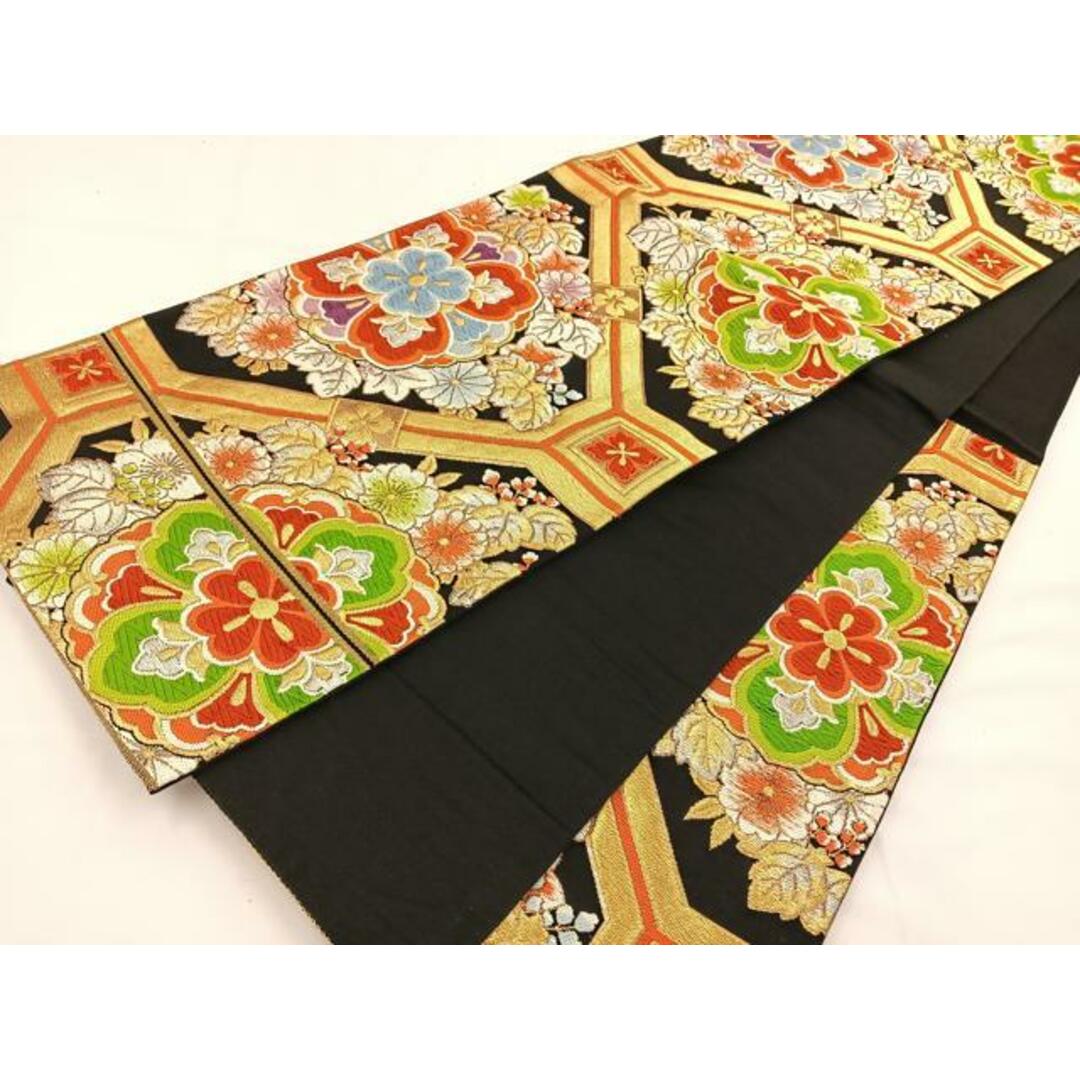 平和屋着物◎六通柄袋帯　唐織　蜀江花文　黒地　金銀糸　正絹　逸品　BAAT7716ow レディースの水着/浴衣(帯)の商品写真