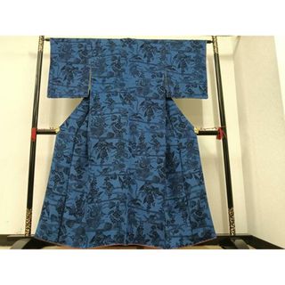 平和屋着物■本藍　型絵染　小紋　流水草花文　鬼しぼ縮緬　正絹　逸品　未使用　AAAW1880ph(着物)