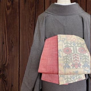 *着物反物*　 大島紬と桃赤色紬　大人の兵児帯　半幅帯　長尺400　ハンドメイド(帯)