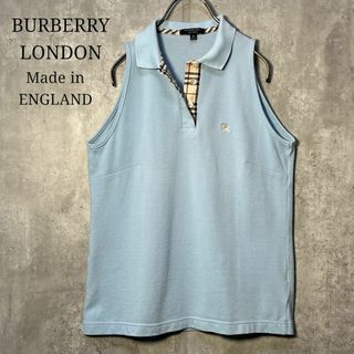 バーバリー(BURBERRY)のイギリス製☆バーバリーロンドン ノースリーブ鹿の子シャツ ノバチェック ロゴ刺繍(シャツ/ブラウス(半袖/袖なし))
