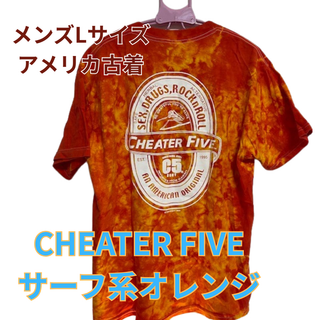CHEATER FIVE ロゴTシャツ／メンズL／アメリカ古着／オレンジ系