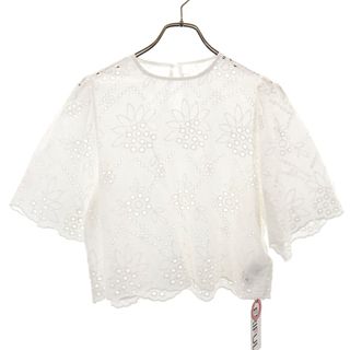 古着 FRIFUL フリフル 花柄レース 5分袖 ブラウス L ホワイト SHENE シーイン レディース(シャツ/ブラウス(半袖/袖なし))