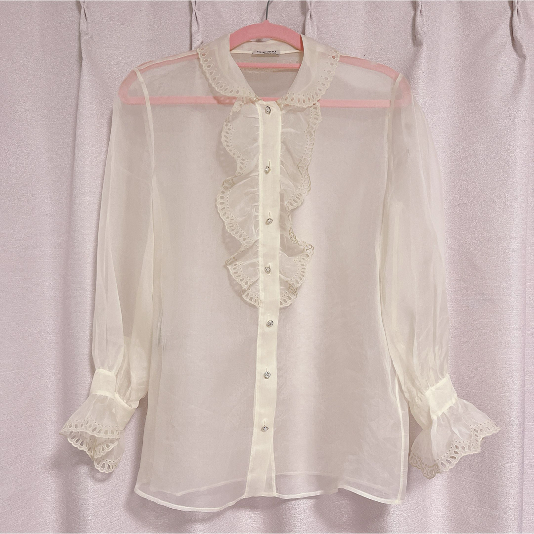 miumiu♡シースルー ブラウス ビジュー miumiu♡シースルー ブラウス ビジュー